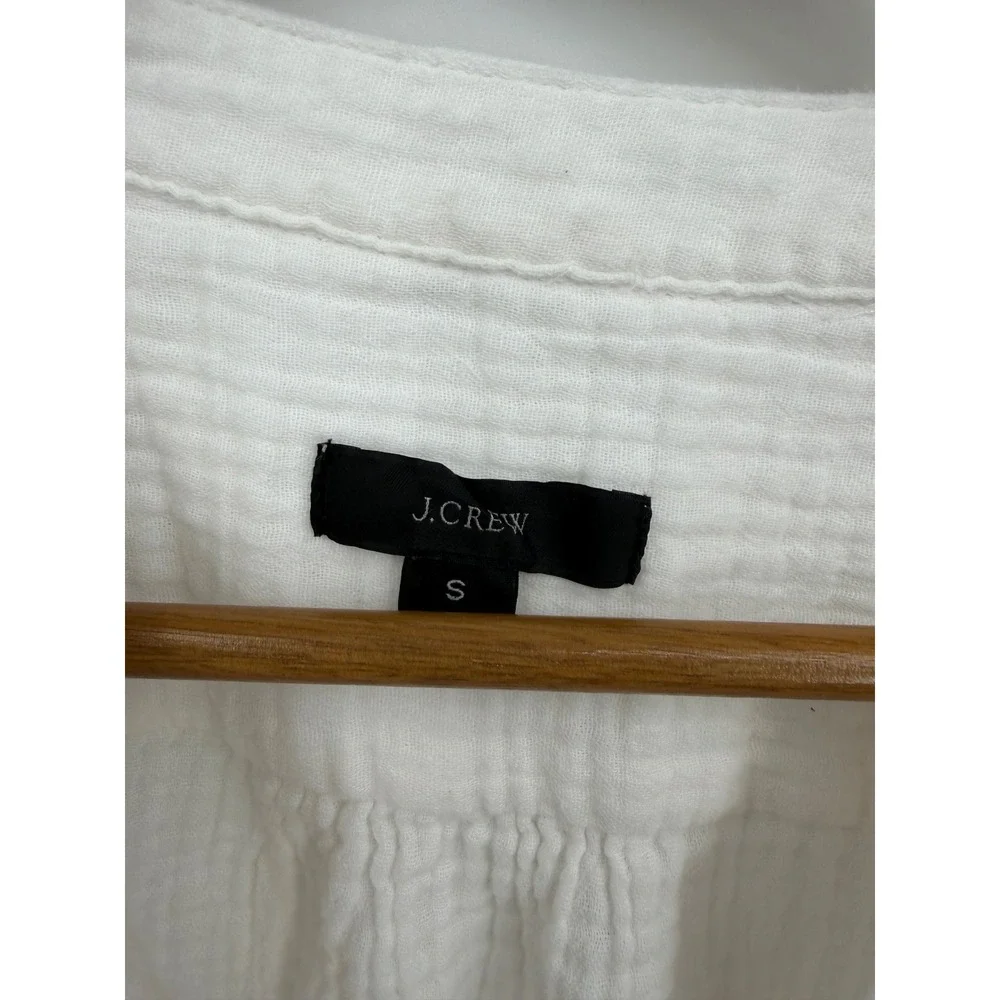 J.Crew BI431 Double Gauze V-Neck Top Womens S Off White Short Sleeve Pocket